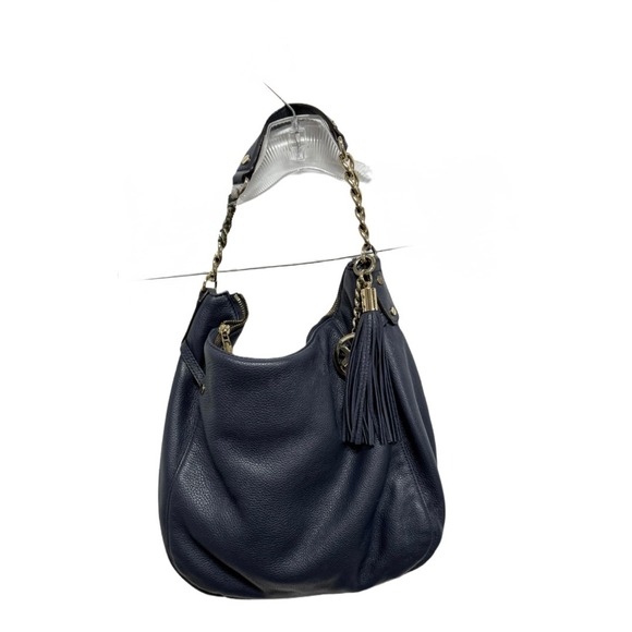 Michael Kors Handbags - Michael Kors Navy Megan Leather Shoulder Bag Gold Hardware Pebble Leather